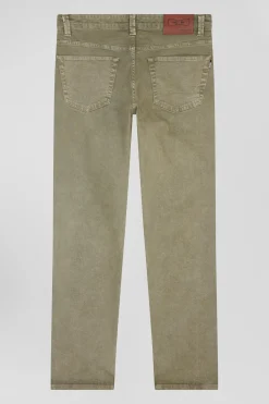 Pantalon 5 poches en coton stretch beige coupe Regular