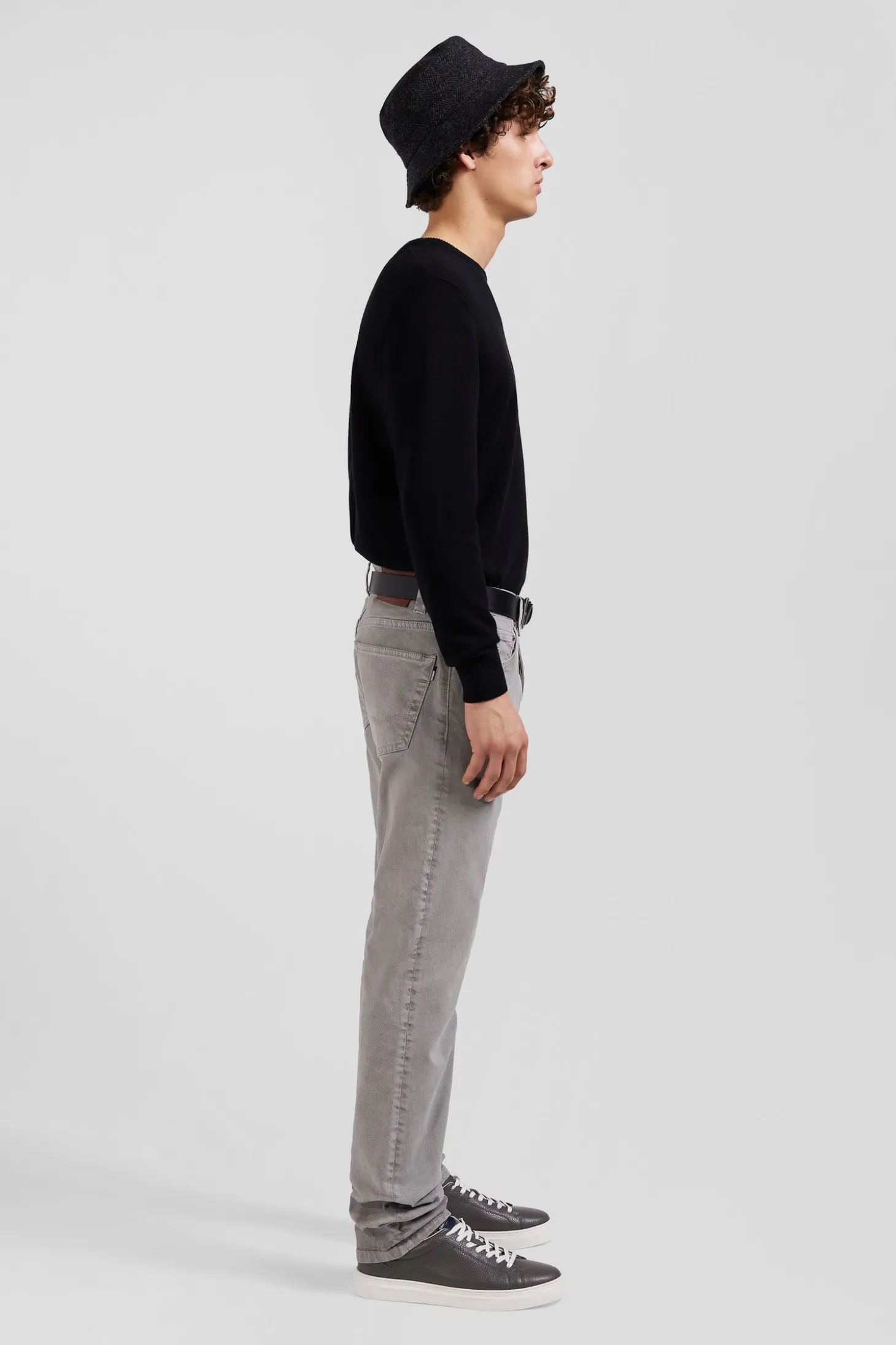 Pantalon 5 poches en coton stretch gris coupe Regular