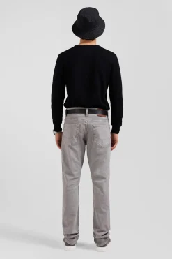 Pantalon 5 poches en coton stretch gris coupe Regular