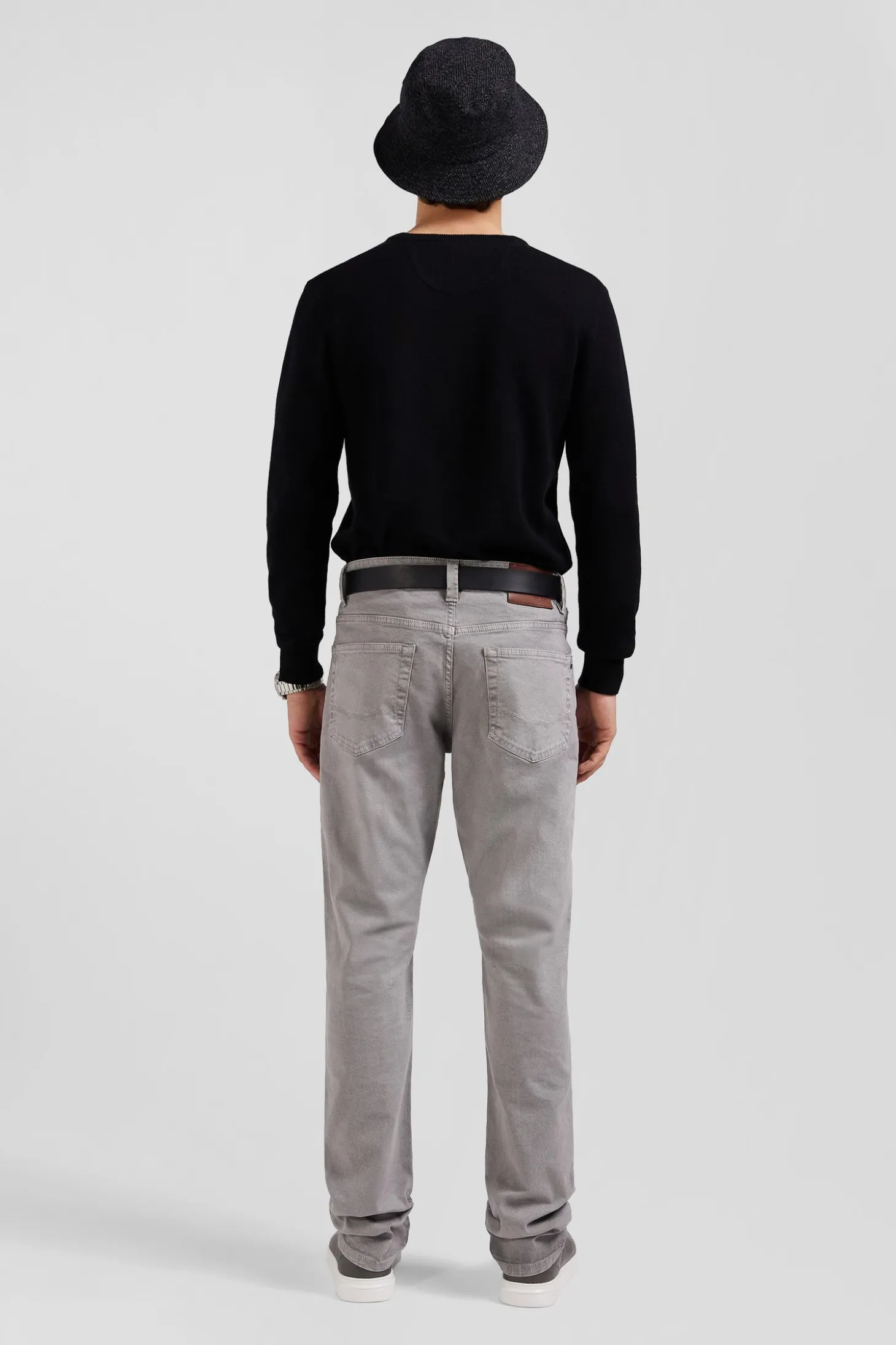 Pantalon 5 poches en coton stretch gris coupe Regular