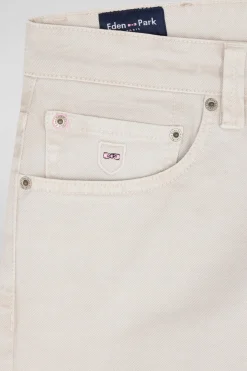 Pantalon 5 poches en coton stretch écru coupe Regular