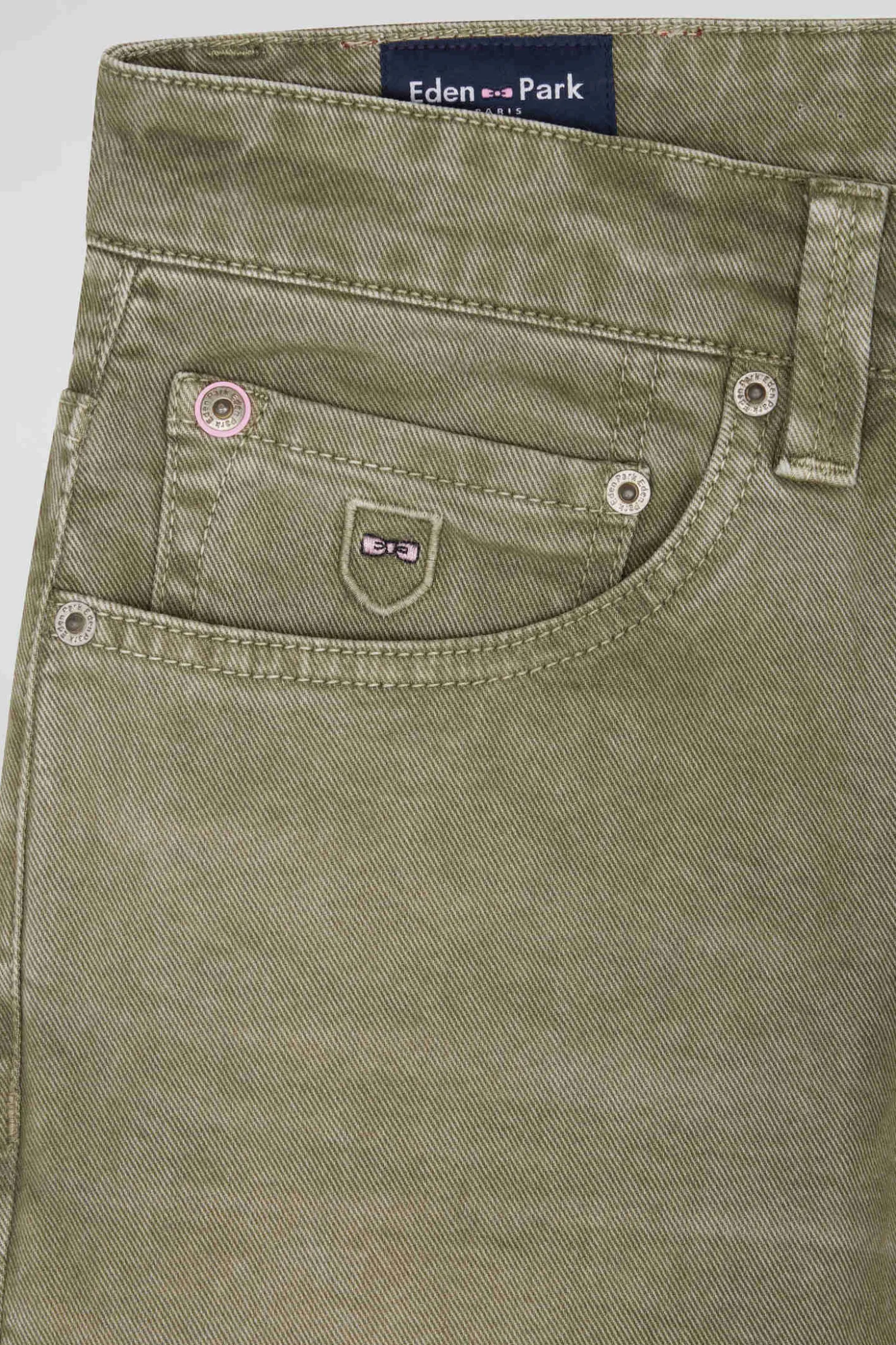 Pantalon 5 poches en coton stretch beige coupe Regular