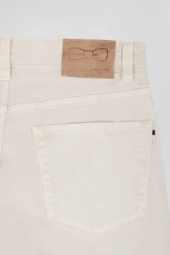 Pantalon 5 poches en coton stretch écru coupe Regular