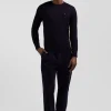 Pantalon à taille élastiquée en coton stretch bleu marine coupe Modern