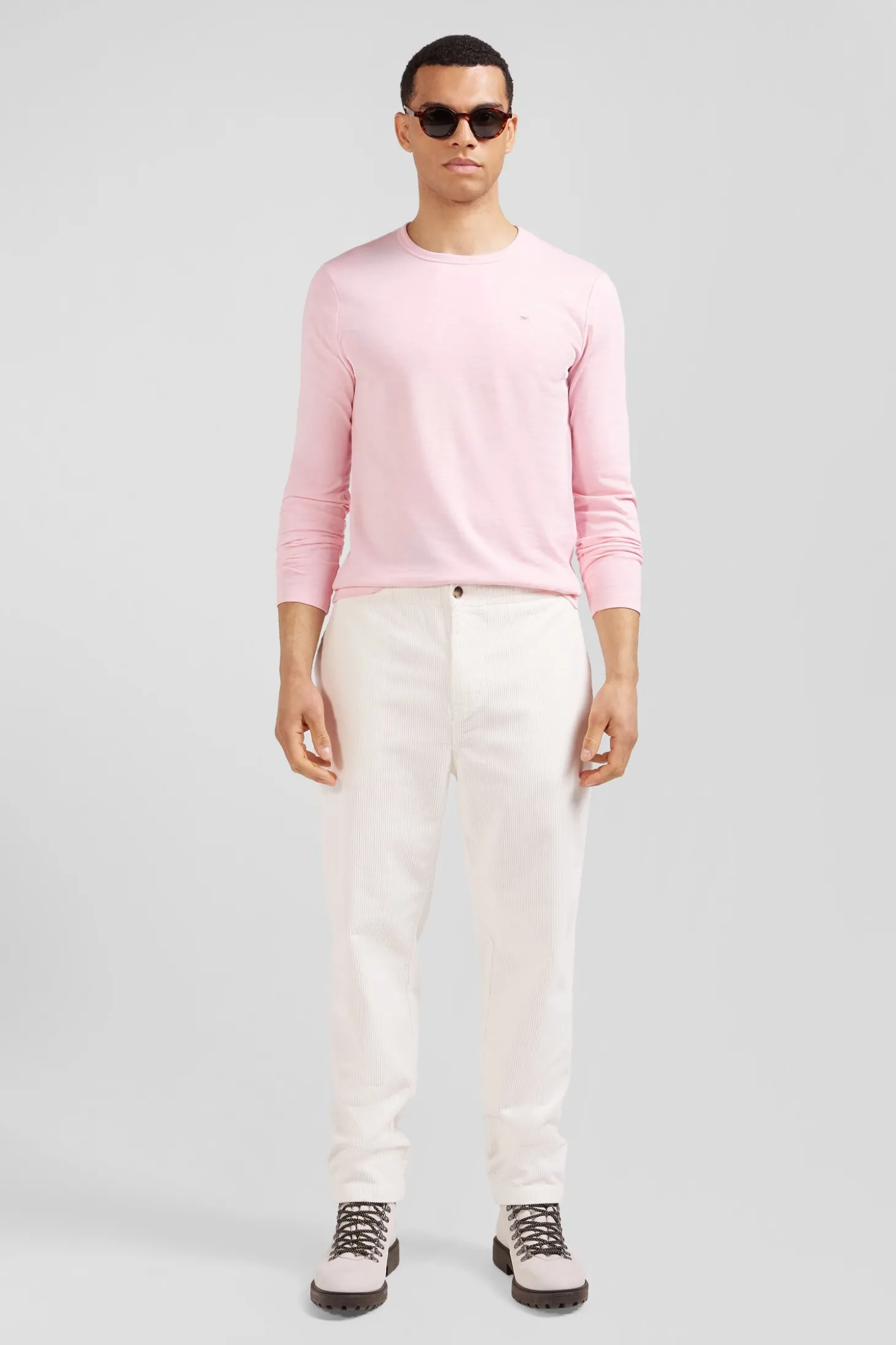 Pantalon à taille élastiquée en coton stretch écru coupe Modern