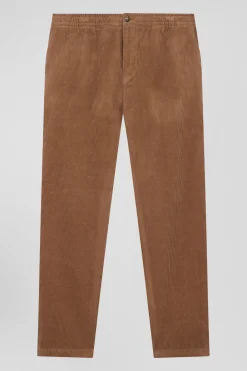 Pantalon à taille élastiquée en coton stretch camel coupe Modern