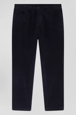 Pantalon à taille élastiquée en coton stretch bleu marine coupe Modern