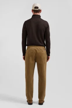 Pantalon à taille élastiquée en coton stretch camel coupe Modern
