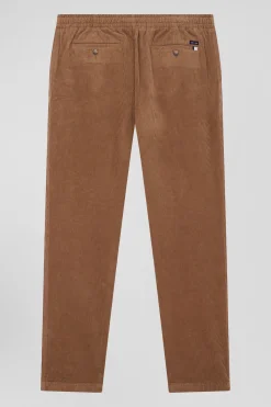 Pantalon à taille élastiquée en coton stretch camel coupe Modern