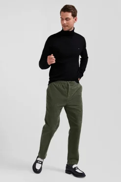 Pantalon à taille élastiquée en coton stretch kaki coupe Modern