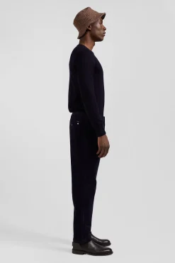 Pantalon à taille élastiquée en coton stretch bleu marine coupe Modern
