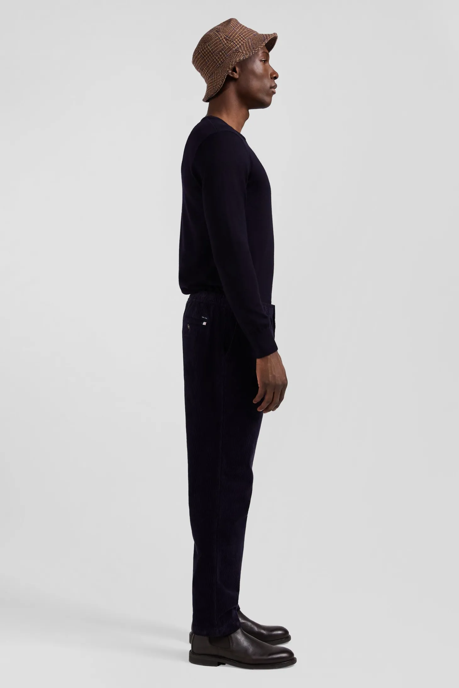 Pantalon à taille élastiquée en coton stretch bleu marine coupe Modern