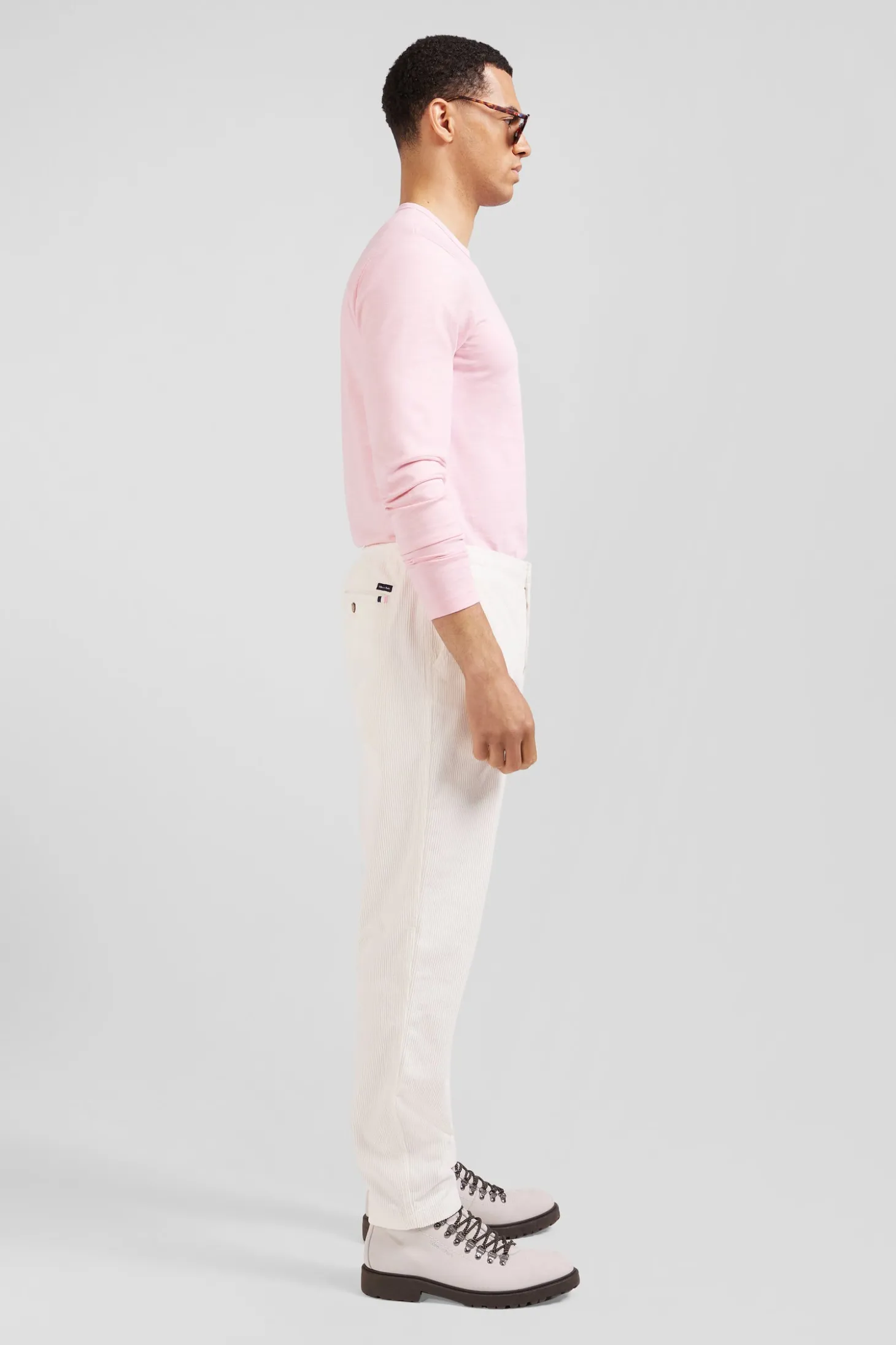 Pantalon à taille élastiquée en coton stretch écru coupe Modern