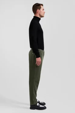Pantalon à taille élastiquée en coton stretch kaki coupe Modern