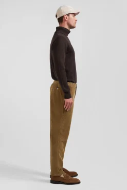 Pantalon à taille élastiquée en coton stretch camel coupe Modern