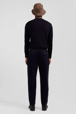 Pantalon à taille élastiquée en coton stretch bleu marine coupe Modern