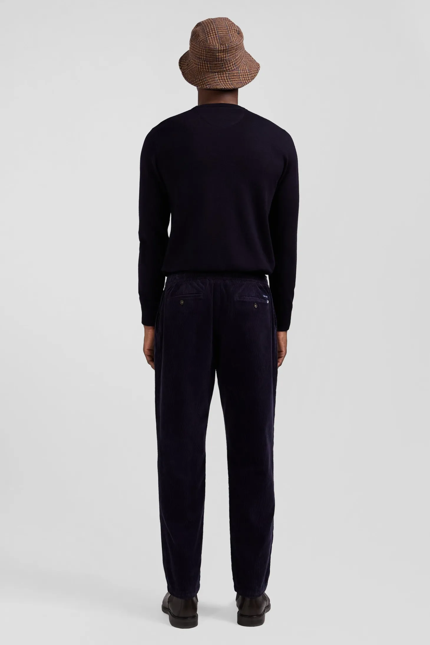 Pantalon à taille élastiquée en coton stretch bleu marine coupe Modern
