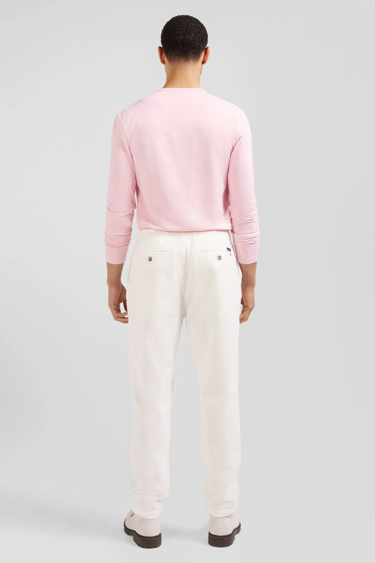 Pantalon à taille élastiquée en coton stretch écru coupe Modern