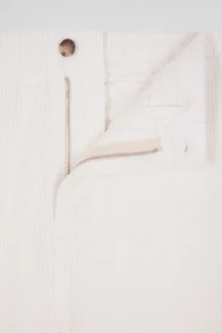 Pantalon à taille élastiquée en coton stretch écru coupe Modern