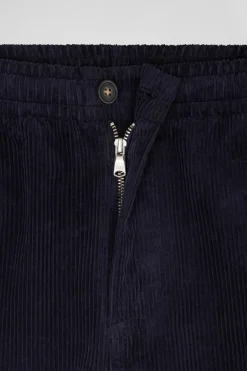 Pantalon à taille élastiquée en coton stretch bleu marine coupe Modern
