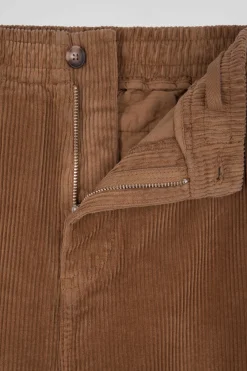 Pantalon à taille élastiquée en coton stretch camel coupe Modern