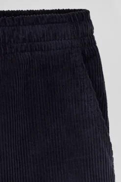 Pantalon à taille élastiquée en coton stretch bleu marine coupe Modern
