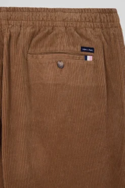 Pantalon à taille élastiquée en coton stretch camel coupe Modern