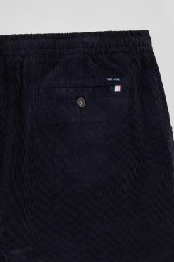 Pantalon à taille élastiquée en coton stretch bleu marine coupe Modern