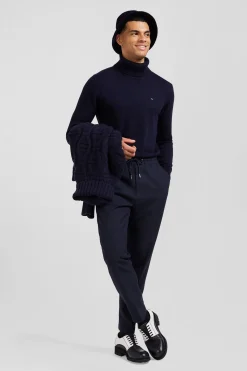 Pantalon bleu marine à taille élastiquée coupe Modern