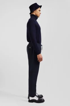 Pantalon bleu marine à taille élastiquée coupe Modern