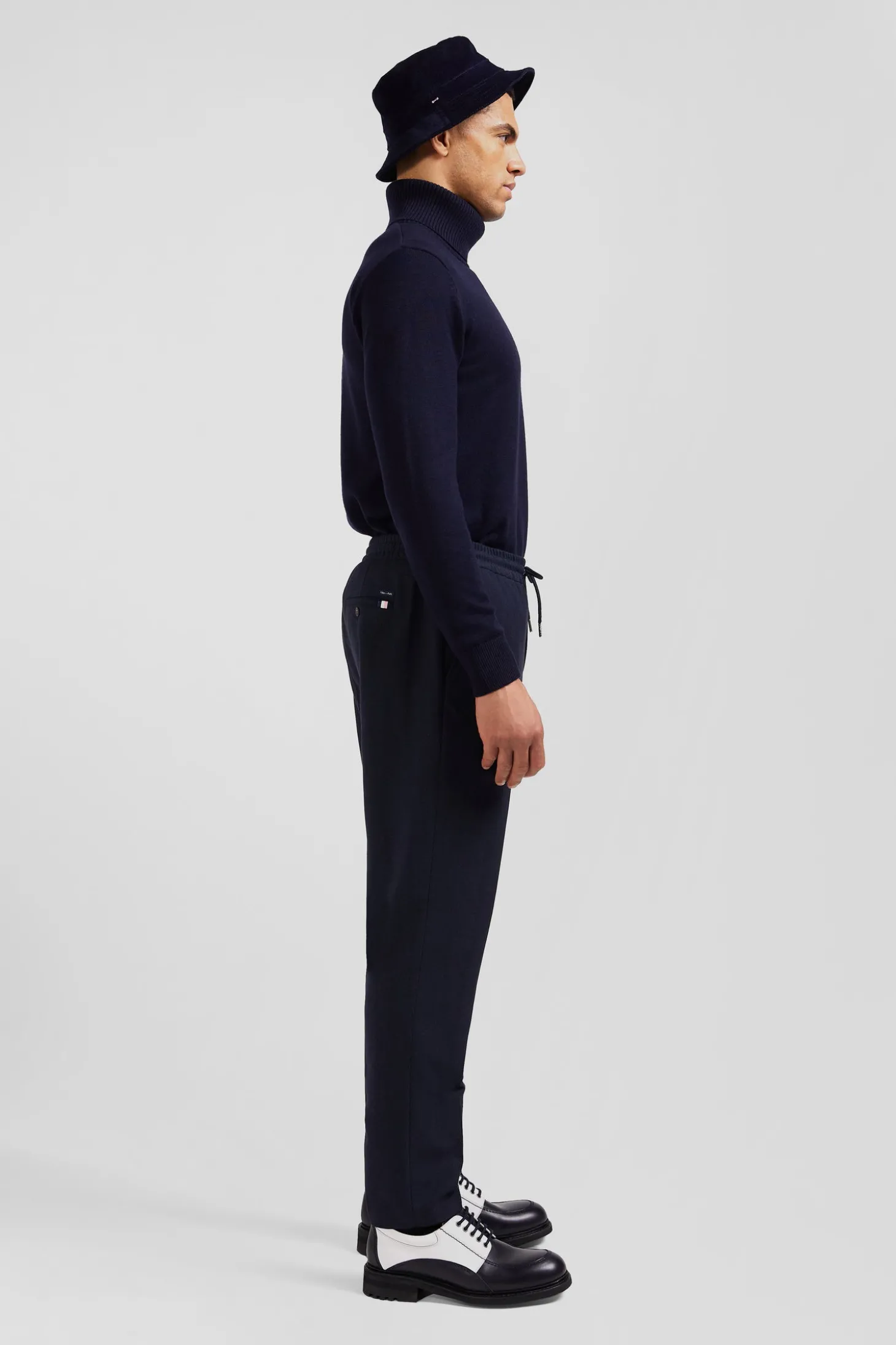 Pantalon bleu marine à taille élastiquée coupe Modern