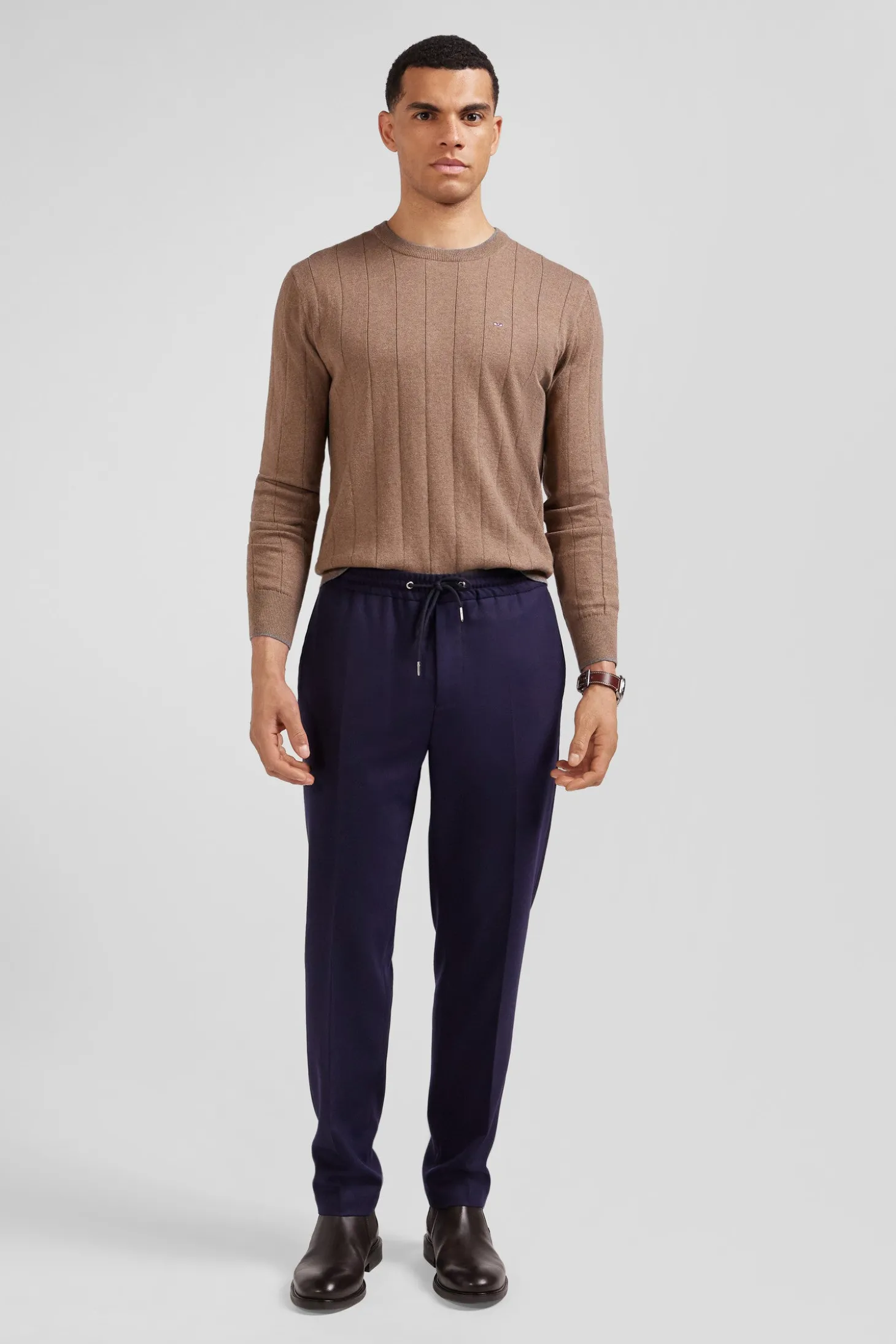Pantalon bleu marine taille élastiquée coupe Modern