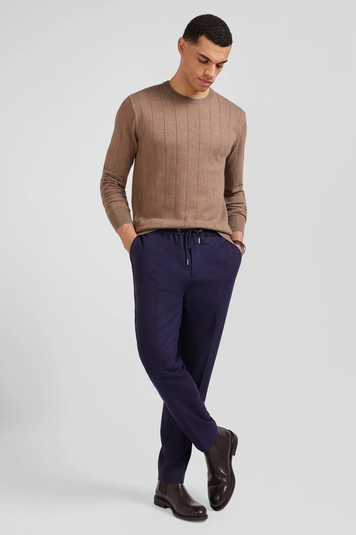 Pantalon bleu marine taille élastiquée coupe Modern