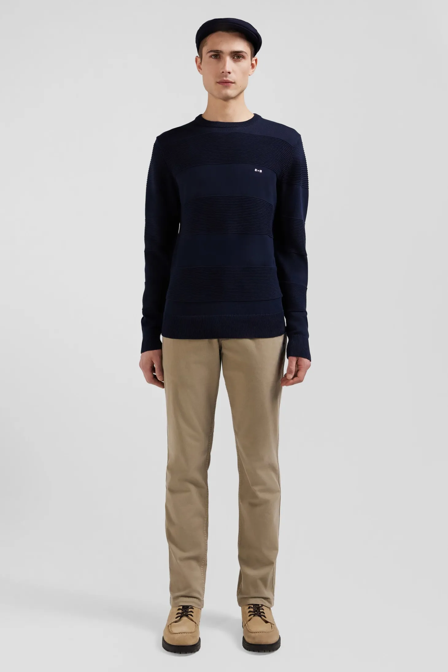 Pantalon chino beige en gabardine de coton stretch coupe Regular