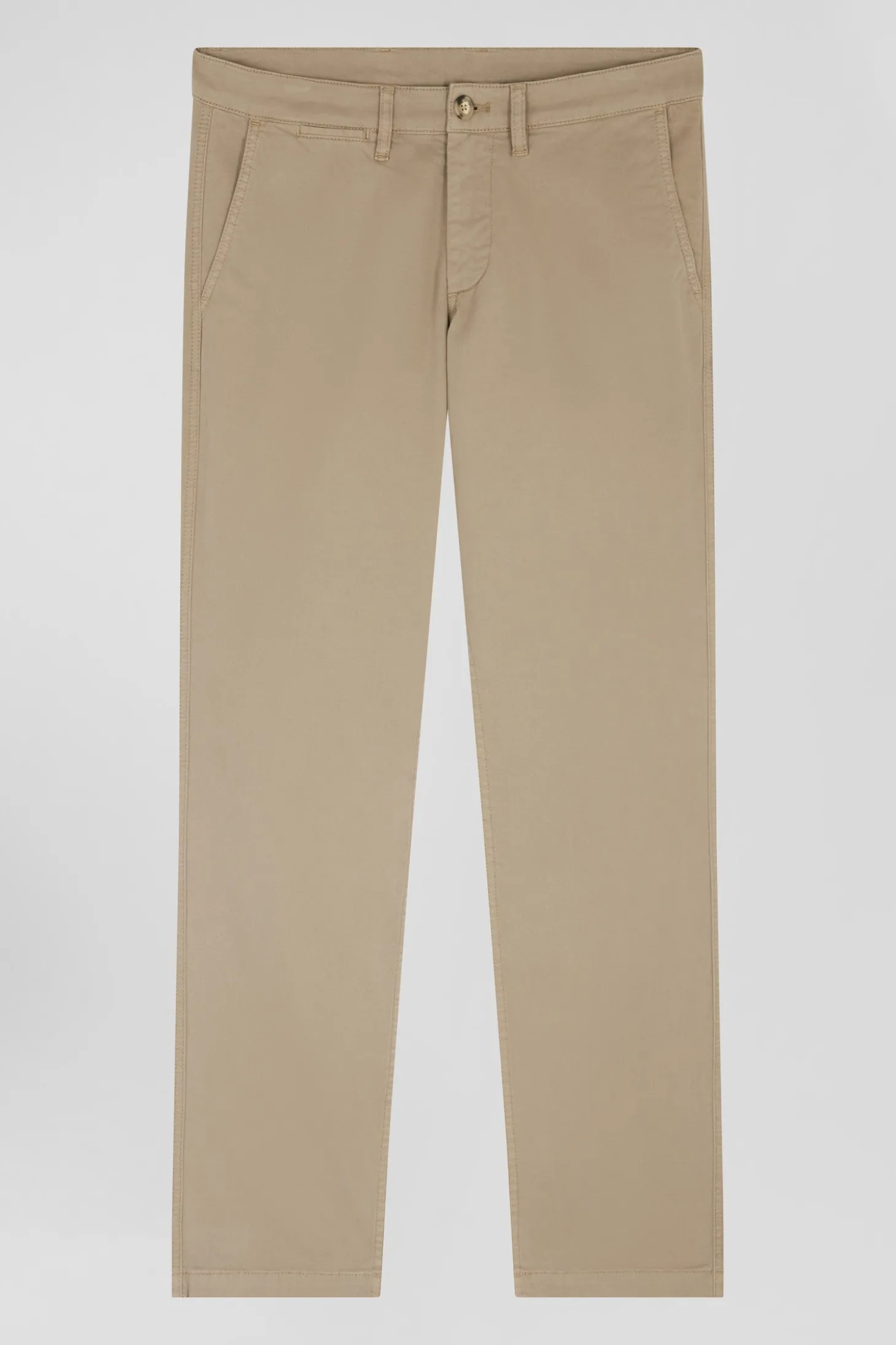 Pantalon chino beige en gabardine de coton stretch coupe Regular