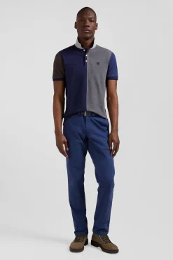 Pantalon chino bleu en gabardine de coton stretch coupe Regular