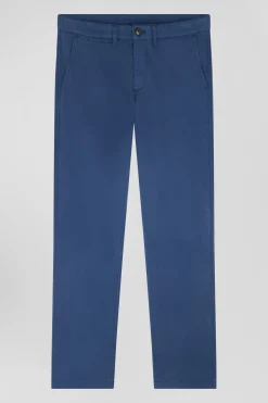 Pantalon chino bleu en gabardine de coton stretch coupe Regular