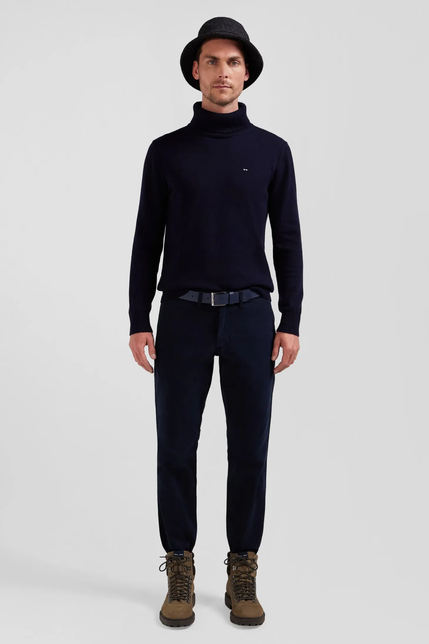 Pantalon chino bleu marine en gabardine de coton stretch coupe Regular