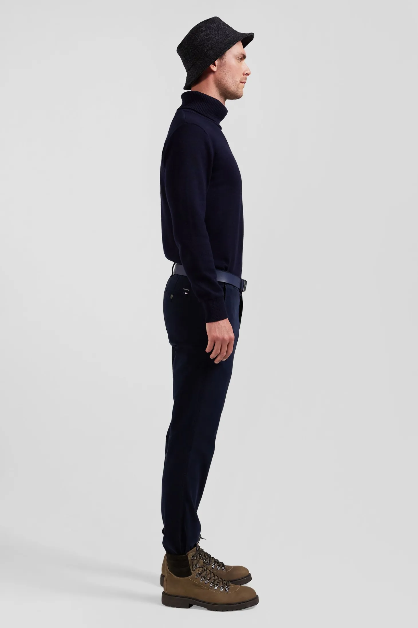 Pantalon chino bleu marine en gabardine de coton stretch coupe Regular