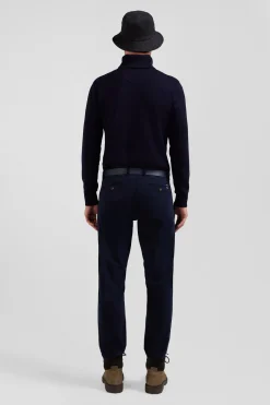 Pantalon chino bleu marine en gabardine de coton stretch coupe Regular