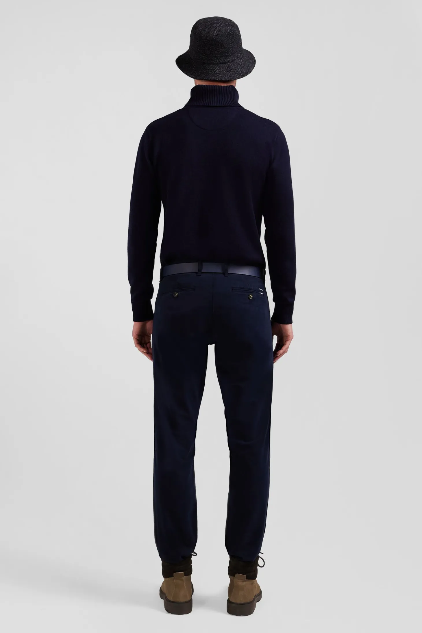 Pantalon chino bleu marine en gabardine de coton stretch coupe Regular
