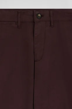 Pantalon chino bordeaux en gabardine de coton stretch coupe Regular