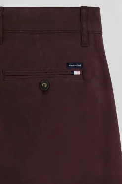 Pantalon chino bordeaux en gabardine de coton stretch coupe Regular