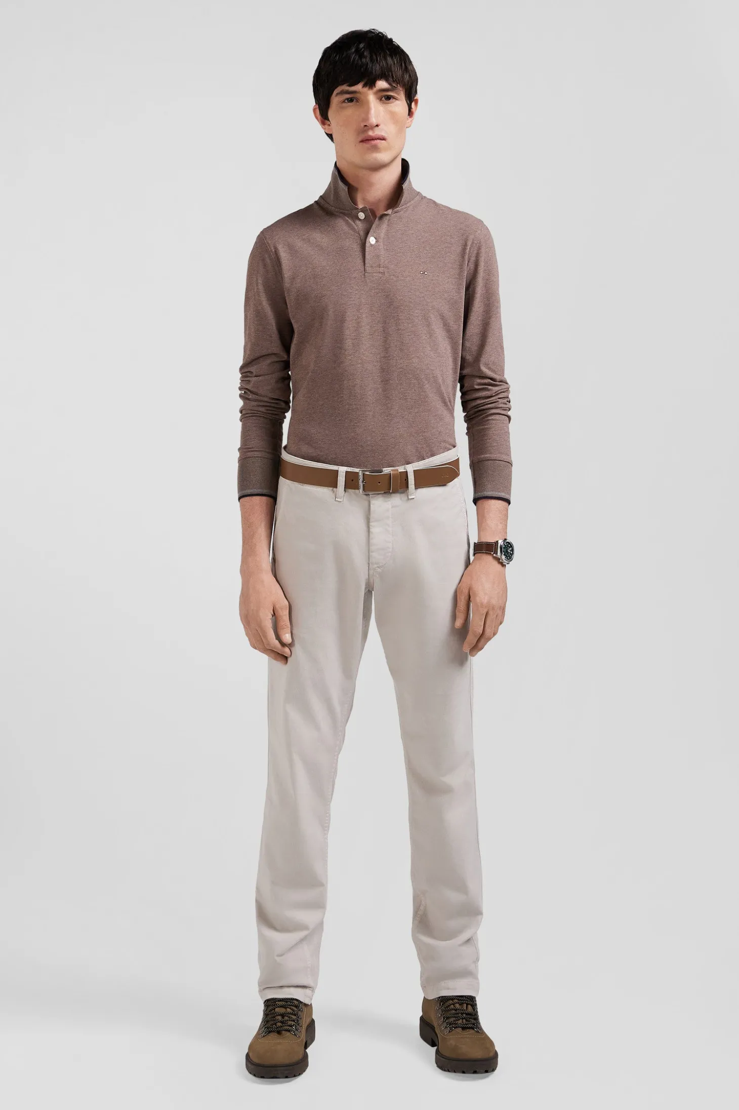 Pantalon chino camel en gabardine de coton stretch coupe Regular