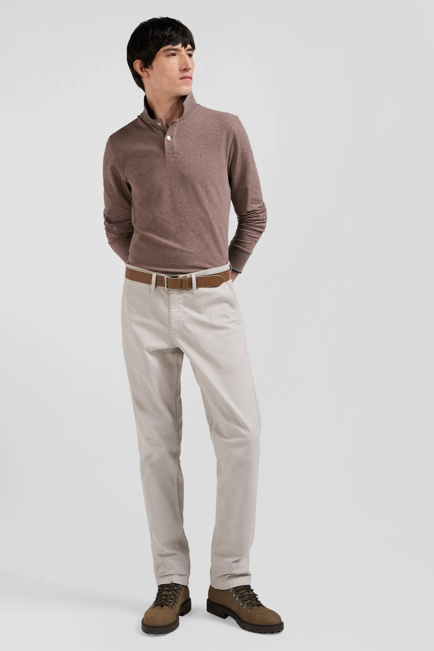 Pantalon chino camel en gabardine de coton stretch coupe Regular