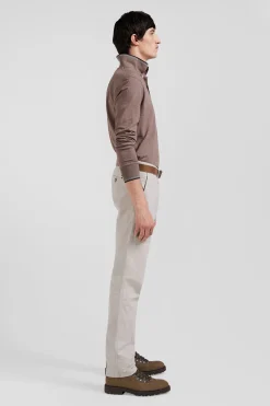 Pantalon chino camel en gabardine de coton stretch coupe Regular