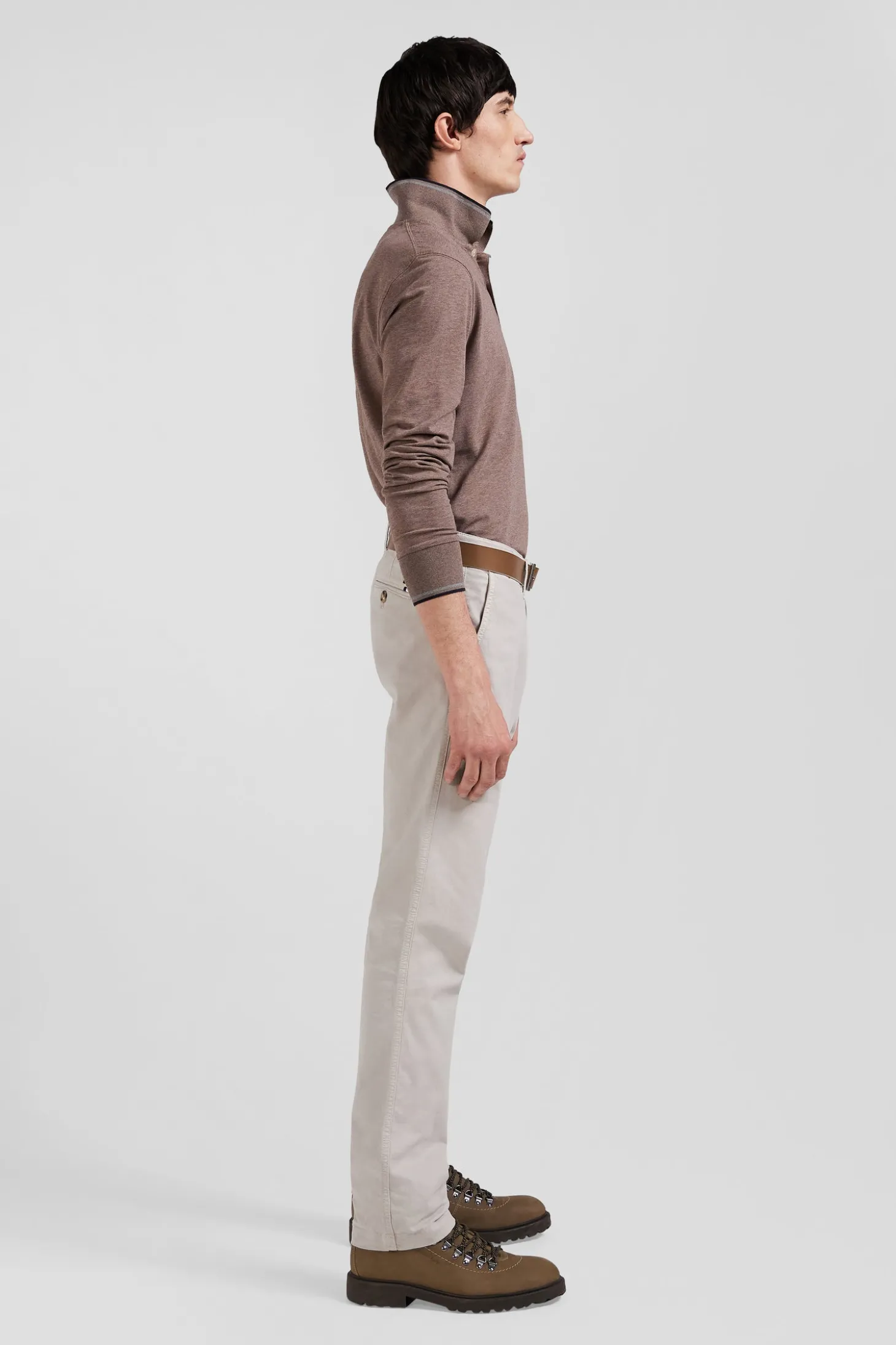 Pantalon chino camel en gabardine de coton stretch coupe Regular