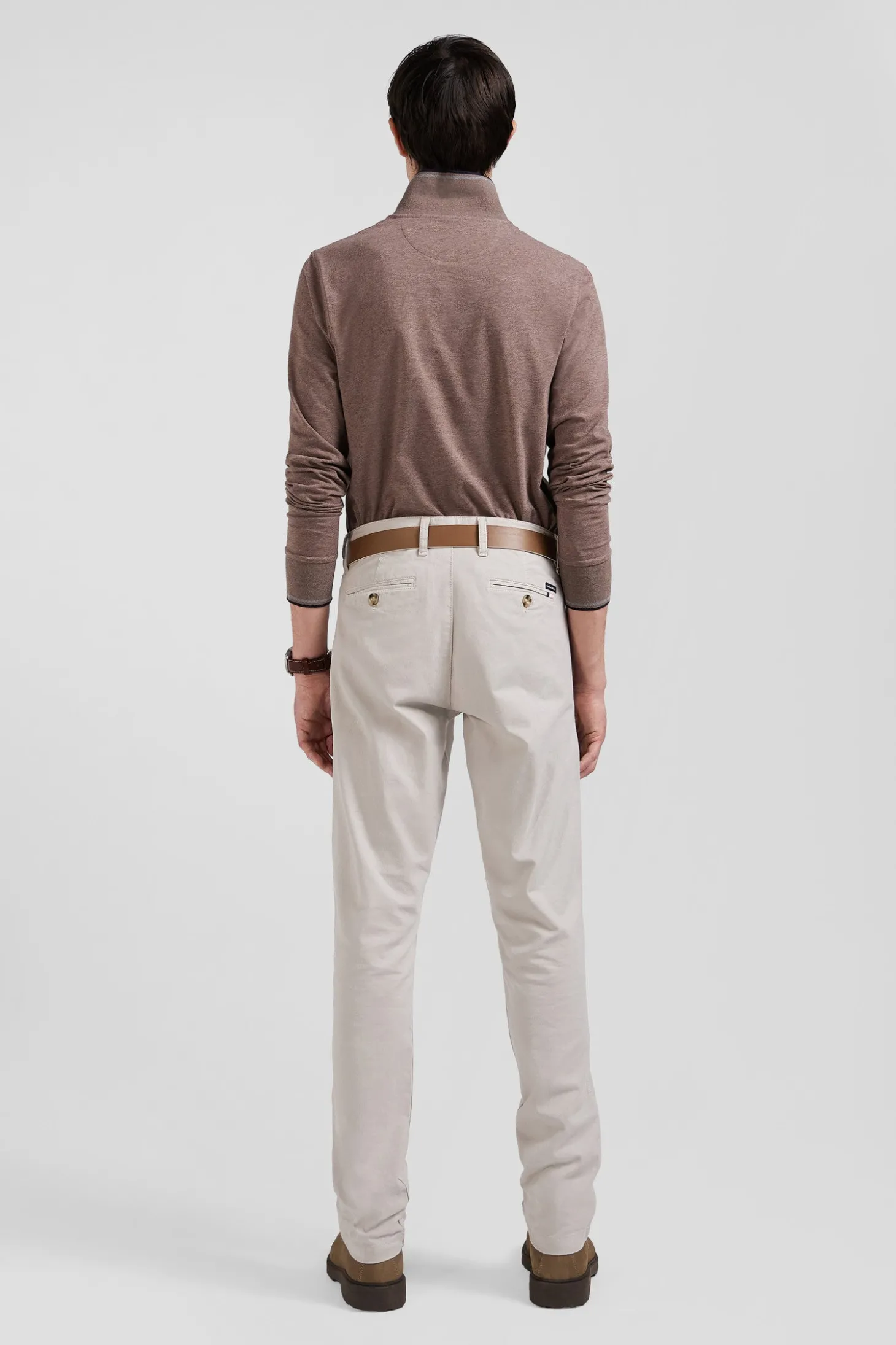 Pantalon chino camel en gabardine de coton stretch coupe Regular