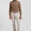 Pantalon chino en coton velours stretch écru coupe Regular