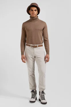 Pantalon chino en coton velours stretch écru coupe Regular